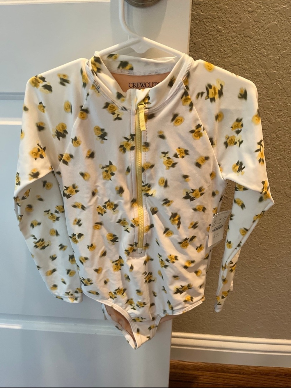 Crewcuts White Zipper Front Rashguard with Yellow Floral Print